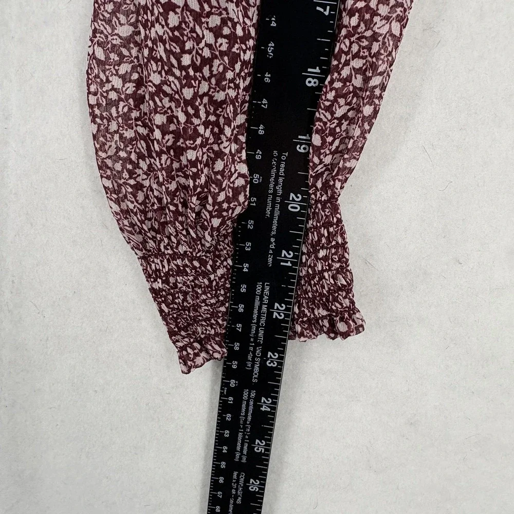 Abercrombie & Fitch Blouse Womens Small Red Floral Smocked Waist Babydoll Y2K